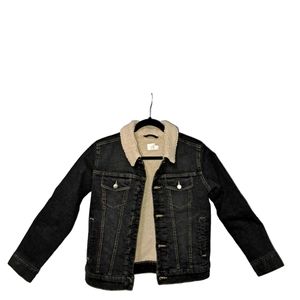 Brand New W/O Tags Boys Denim/Sherpa lined Trucker Winter Jacket! Blk/tan stitch